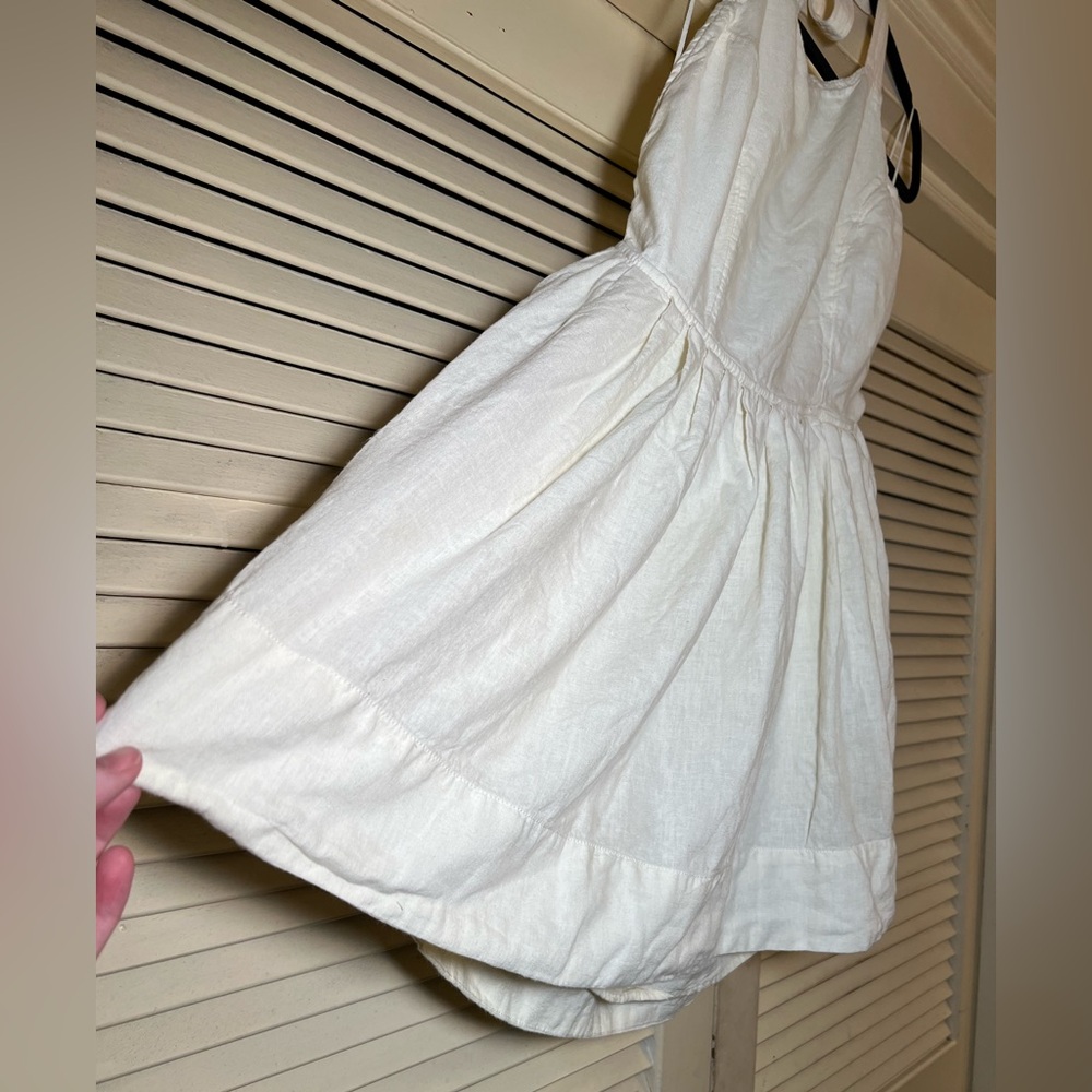 Free People Linen Blend Pinafore Mini Dress Tunic Backless Halter, size large - Picture 8 of 14